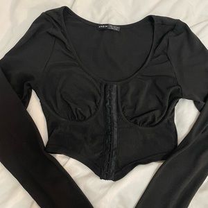 Black corset long sleeve cropped top